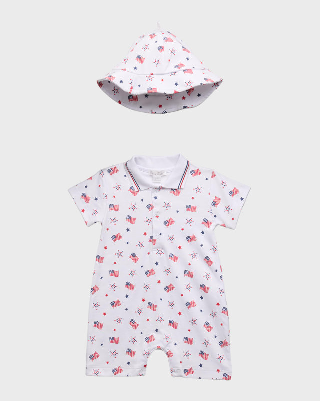 Boy's Star Spangled Spirit Playsuit W/ Collar & Sunhat Set, Size 3